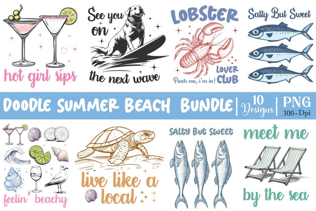 Summer Beach Doodle PNG Bundle, Summer Beach Doodle Clipart Bundle, Summer Beach Doodle PNG Sublimation DesignPlante 503 