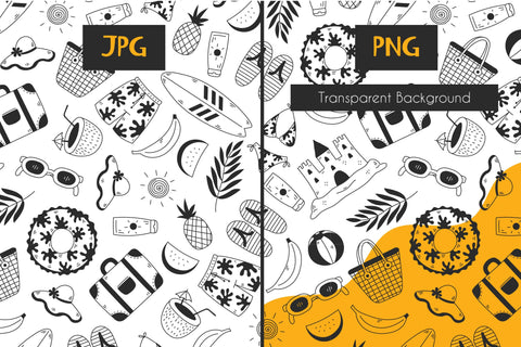 Summer Beach Doodle Seamless Pattern JPG PNG EPS Digital Pattern Rin Green 