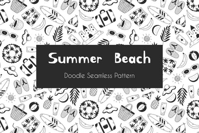 Summer Beach Doodle Seamless Pattern JPG PNG EPS Digital Pattern Rin Green 