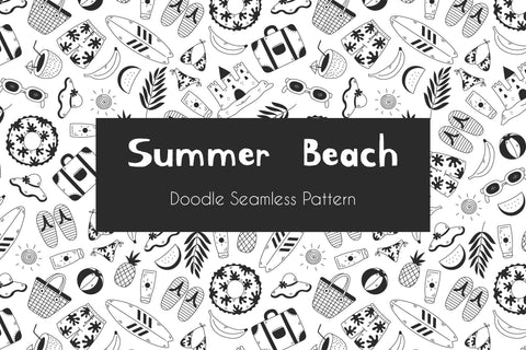 Summer Beach Doodle Seamless Pattern JPG PNG EPS Digital Pattern Rin Green 