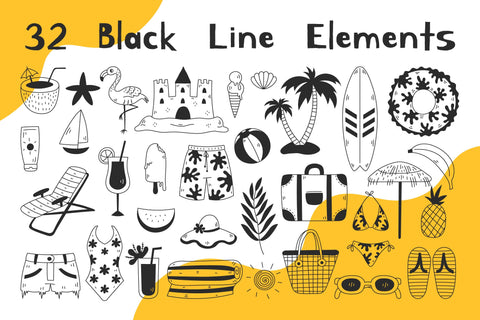 Summer Beach Doodles PNG Clipart Sublimation Rin Green 