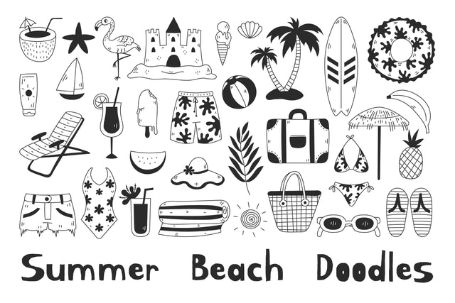 Summer Beach Doodles PNG Clipart Sublimation Rin Green 