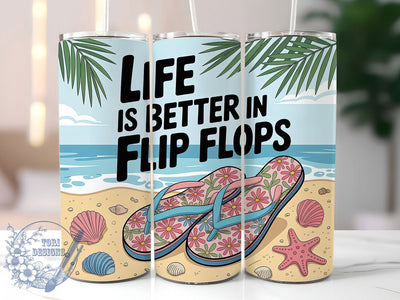 Summer Beach Flip Flop 20oz Tumbler, Beach Quote Wrap, Summer Sublimation PNG, 20oz Skinny Tumbler, Beach Vibes Design, Vacation Tumbler Art, Summer Sandals Graphic Sublimation ToriDesigns 