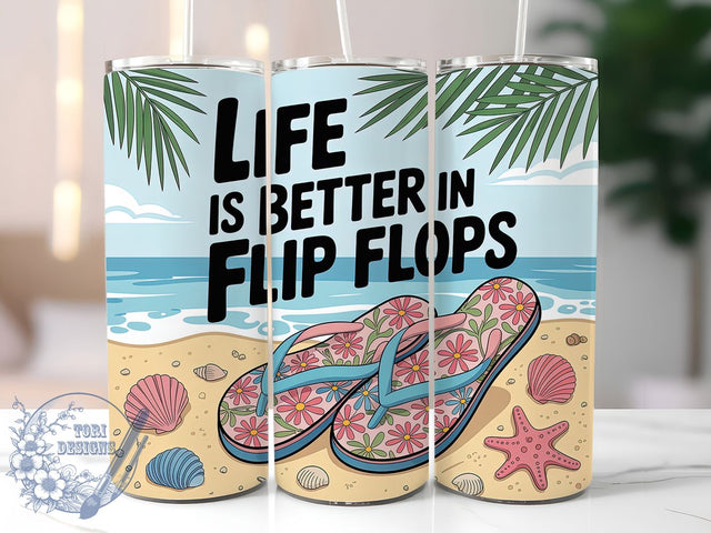 Summer Beach Flip Flop 20oz Tumbler, Beach Quote Wrap, Summer Sublimation PNG, 20oz Skinny Tumbler, Beach Vibes Design, Vacation Tumbler Art, Summer Sandals Graphic Sublimation ToriDesigns 