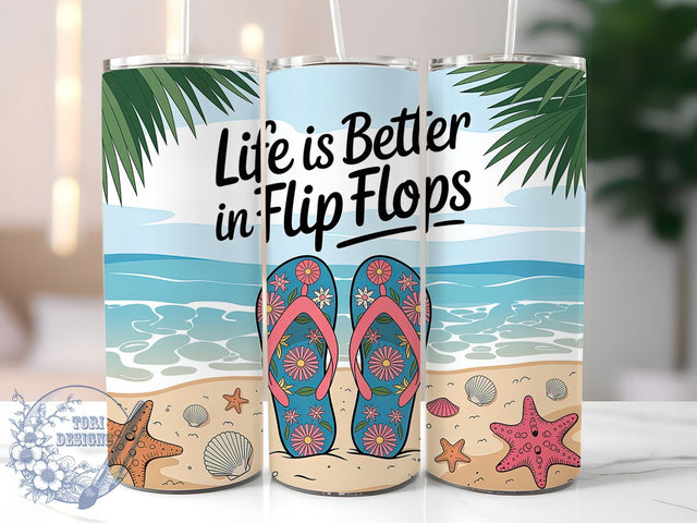 Summer Beach Flip Flop 20oz Tumbler, Beach Quote Wrap, Summer Sublimation PNG, 20oz Skinny Tumbler, Beach Vibes Design, Vacation Tumbler Art, Summer Sandals Graphic Sublimation ToriDesigns 