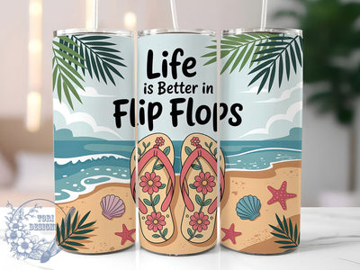 Summer Beach Flip Flop 20oz Tumbler, Beach Quote Wrap, Summer Sublimation PNG, 20oz Skinny Tumbler, Beach Vibes Design, Vacation Tumbler Art, Summer Sandals Graphic Sublimation ToriDesigns 