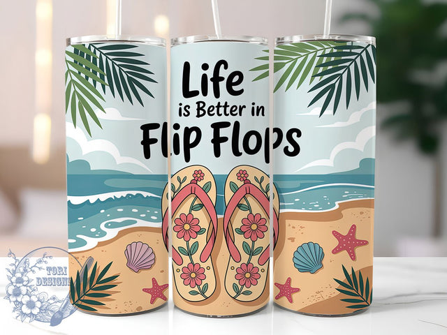 Summer Beach Flip Flop 20oz Tumbler, Beach Quote Wrap, Summer Sublimation PNG, 20oz Skinny Tumbler, Beach Vibes Design, Vacation Tumbler Art, Summer Sandals Graphic Sublimation ToriDesigns 