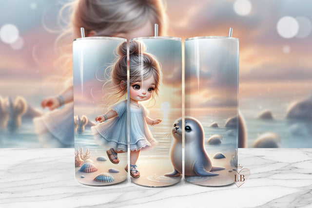 Summer Beach Girl Seal Tumbler Wrap PNG Sublimation BijouBay 