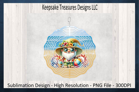 Summer Beach Gnome Wind Spinner, Beach Wind Spinner, Sublimation Design Template, Gnome Wind Spinner, Summer Wind Spinner PNG, Summer Patio Décor, Digital Download Sublimation Keepsake Treasures Designs LLC. 