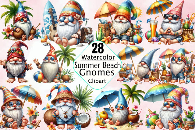 Summer Beach Gnomes Clipart Bundle Sublimation SVGArt 