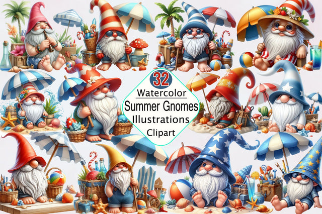 Summer Beach Gnomes Sublimation Clipart Bundle Sublimation SVGArt 