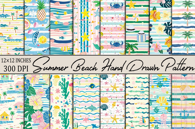 Summer Beach Hand Drawn Pattern Digital Pattern SVGArt 