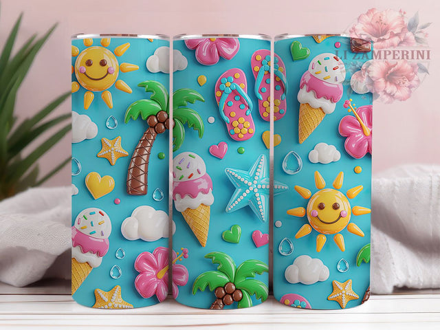 Summer Beach Icing Style 20oz Tumbler, 3D Icing Style, Turquoise Background, Adorable Pattern, Playful Vibes, 20oz Tumbler Wrap, Sublimation PNG Sublimation Li Zamperini 
