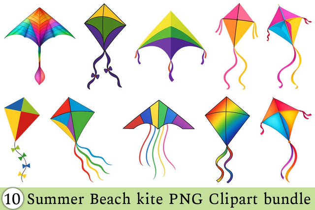 Summer Beach kite PNG Clipart bundle Printable File Sublimation Creativedesigntee 