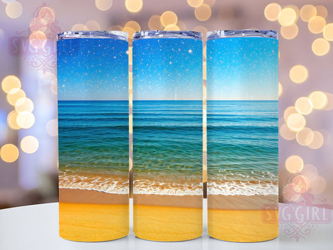 Summer Beach Lover Glitter Tumbler, Summer Tumbler Design, Glitter Tumbler, 20oz Sublimation Wrap, Tropical Drinkware, Beach Lover Gift, Vacation Tumbler Sublimation SvggirlplusArt 