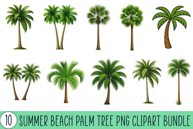 Summer Beach Palm Tree PNG Clipart Bundle Printable File Sublimation Creativedesigntee 