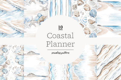 Summer Beach Paper Collection | Coastal Planner Patterns Digital Pattern GlamArtZhanna 