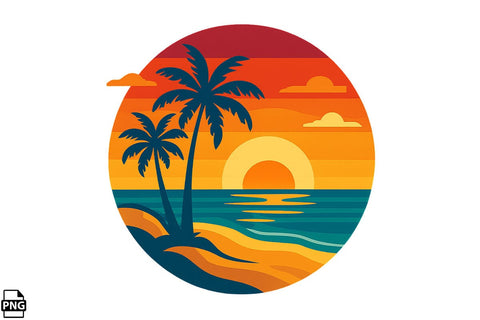 Summer Beach Retro Sunset PNG Clipart Bundle Printable File Sublimation Creativedesigntee 