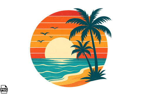 Summer Beach Retro Sunset PNG Clipart Bundle Printable File Sublimation Creativedesigntee 