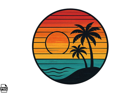 Summer Beach Retro Sunset PNG Clipart Bundle Printable File Sublimation Creativedesigntee 