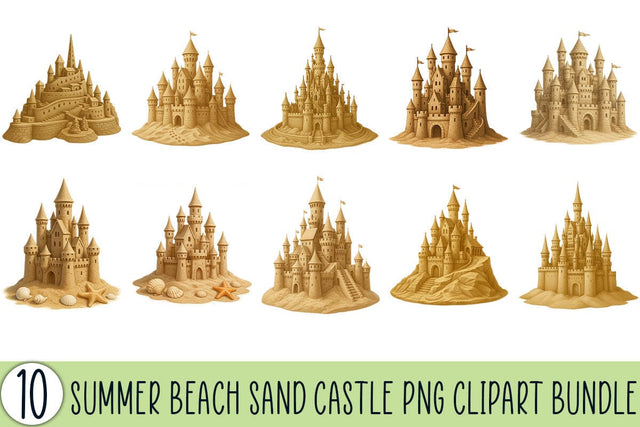 Summer Beach Sand Castle PNG Clipart Bundle Printable File Sublimation Creativedesigntee 