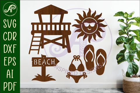 Summer Beach silhouettes laser cut out 1 SVG APInspireddesigns 