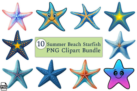 Summer Beach Starfish PNG Clipart Bundle Printable File Sublimation Creativedesigntee 