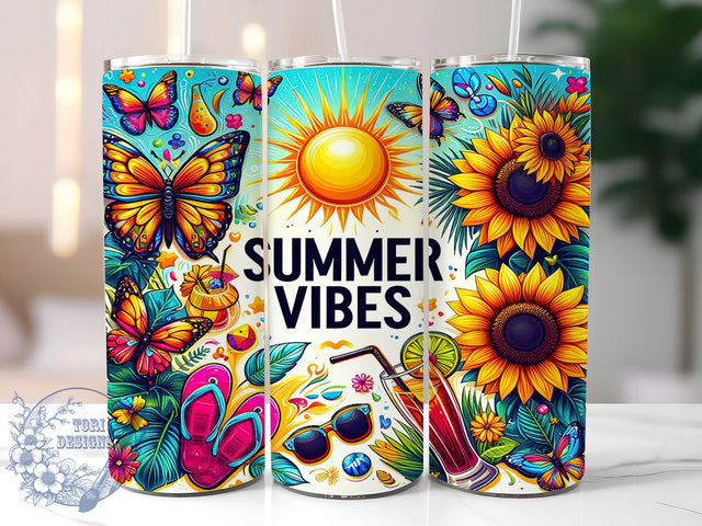 Summer Beach Tropical Vibes Tumbler, Beach Tumbler Wrap, Tropical Sublimation Design, 20oz Skinny Tumbler, Vacation Tumbler Wrap, Bright Color Tumbler, Fun In The Sun Tumbler Sublimation ToriDesigns 