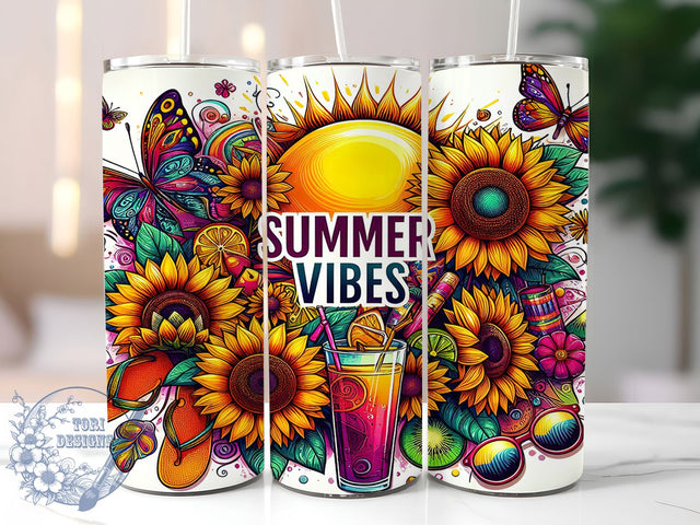 Summer Beach Tropical Vibes Tumbler, Beach Tumbler Wrap, Tropical Sublimation Design, 20oz Skinny Tumbler, Vacation Tumbler Wrap, Bright Color Tumbler, Fun In The Sun Tumbler Sublimation ToriDesigns 