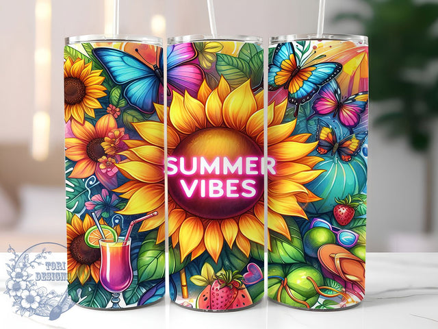 Summer Beach Tropical Vibes Tumbler, Beach Tumbler Wrap, Tropical Sublimation Design, 20oz Skinny Tumbler, Vacation Tumbler Wrap, Bright Color Tumbler, Fun In The Sun Tumbler Sublimation ToriDesigns 