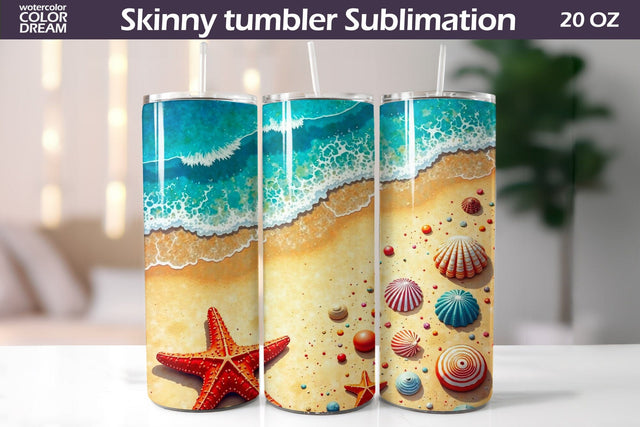 Summer Beach Tumbler Wrap Sublimation WatercolorColorDream 