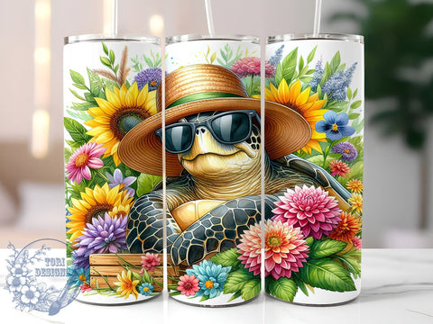 Summer Beach Turtle 20oz Skinny Tumbler, Summer Tumbler Png, Straight & Tapered Tumbler Wrap, Instant Digital Download Sublimation ToriDesigns 