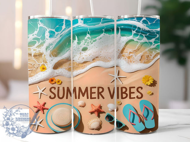 Summer Beach Vibes Ocean Tumbler Wrap, Beach Vacation Tumbler, Tropical Tumbler Wrap, Seashell Tumbler Design, Starfish 20oz Wrap, 3D Beach Tumbler, Ocean Theme Sublimation Sublimation ToriDesigns 