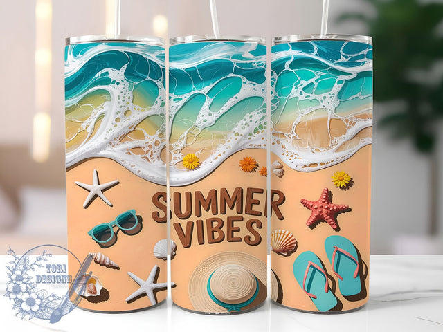 Summer Beach Vibes Ocean Tumbler Wrap, Beach Vacation Tumbler, Tropical Tumbler Wrap, Seashell Tumbler Design, Starfish 20oz Wrap, 3D Beach Tumbler, Ocean Theme Sublimation Sublimation ToriDesigns 
