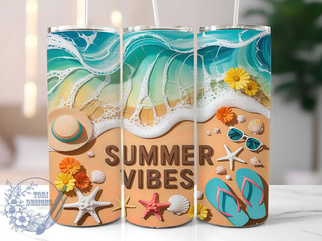 Summer Beach Vibes Ocean Tumbler Wrap, Beach Vacation Tumbler, Tropical Tumbler Wrap, Seashell Tumbler Design, Starfish 20oz Wrap, 3D Beach Tumbler, Ocean Theme Sublimation Sublimation ToriDesigns 