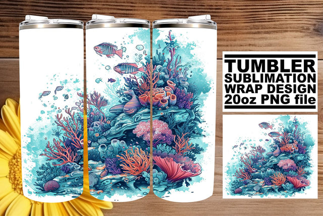 Summer Beach Vibes Tumbler Wrap, Sublimation Design, 20oz, Coastal Fish Art, Watercolor Sea Creatures Sublimation afrosvg 