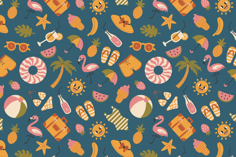 Summer Beach Vintage Seamless Pattern Digital Pattern Rin Green 