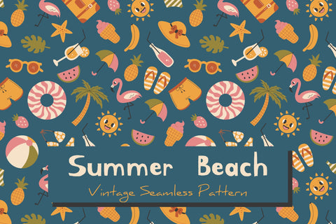 Summer Beach Vintage Seamless Pattern Digital Pattern Rin Green 