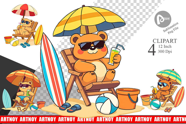 Summer Bear Clipart Sublimation artnoy 