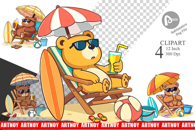 Summer Bear Clipart Sublimation artnoy 