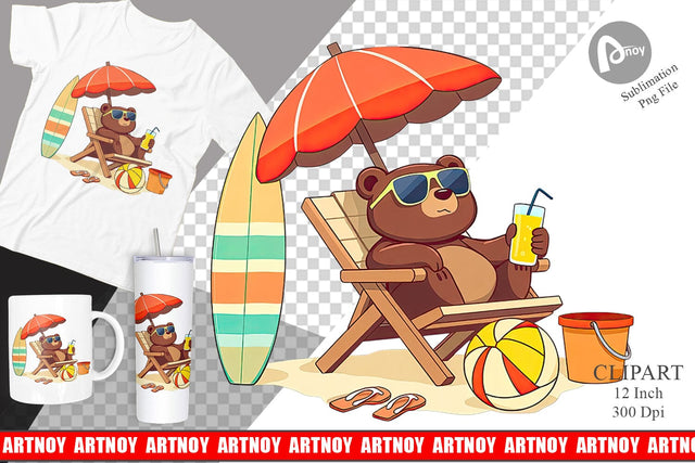Summer Bear Clipart Sublimation artnoy 