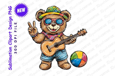 Summer bear playing guitar clipart png Sublimation Regulrcrative 