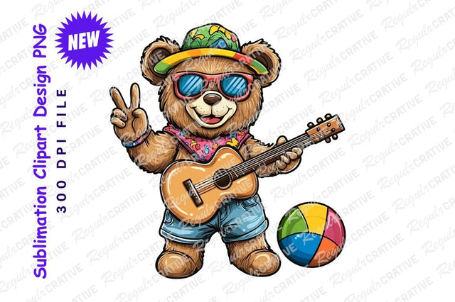 Summer bear playing guitar clipart png Sublimation Regulrcrative 