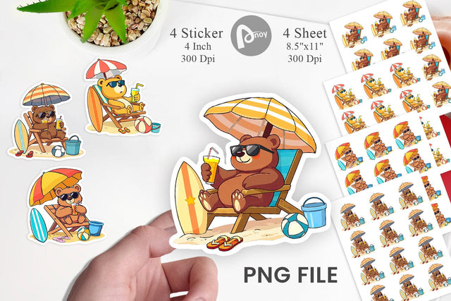Summer Bear Sticker Sublimation artnoy 