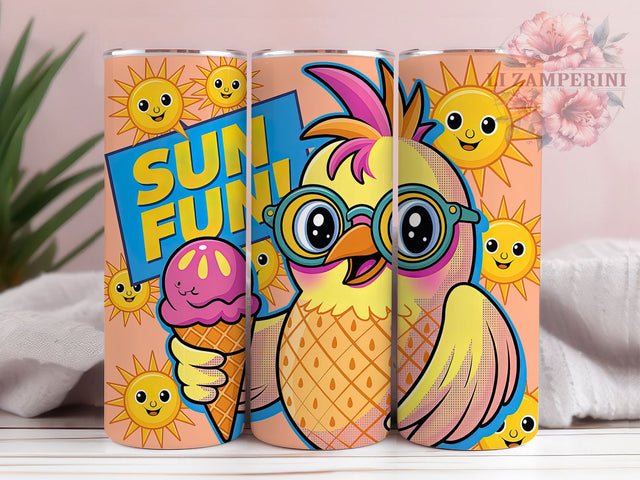 Summer Bird Vibes 20oz Tumbler Wrap, Anthropomorphic Bird Sublimation, Sun Fun PNG, 20oz Tumbler Wrap, Tropical Cartoon Design, Beach Lifestyle Sublimation, Colorful Summer Wrap Sublimation Li Zamperini 