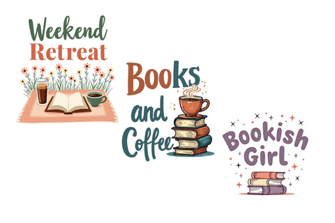 Summer Bookish Hand-Drawn PNG Bundle | Book Lover Sublimation Designs, Reading Club Shirt PNG, Books and Coffee Graphic Collection Sublimation FloridPrintables 