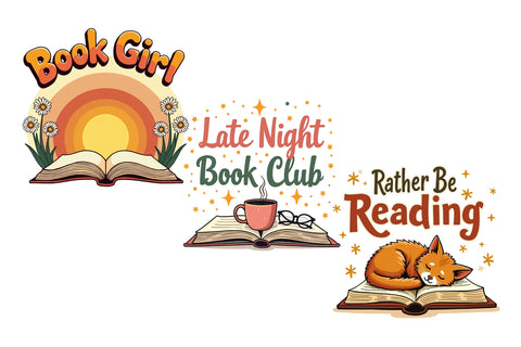Summer Bookish Hand-Drawn PNG Bundle | Book Lover Sublimation Designs, Reading Club Shirt PNG, Books and Coffee Graphic Collection Sublimation FloridPrintables 