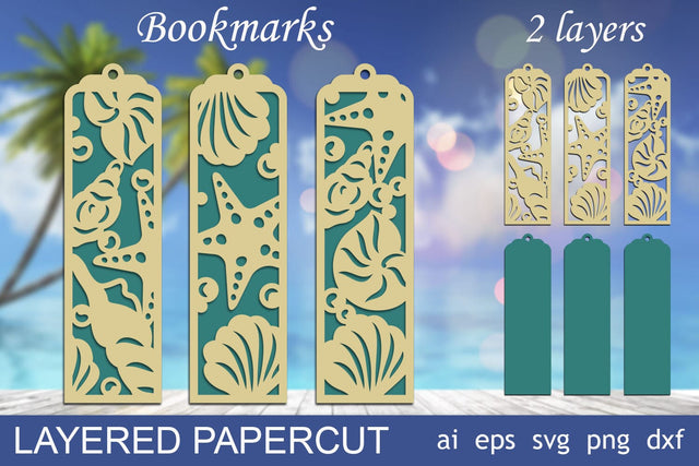 Summer bookmarks with seashell, Sea bookmark, Svg layered papercut SVG AnastasiyaArtDesign 