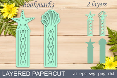 Summer bookmarks with seashell svg, Layered bookmarks, Ocean laser cut SVG AnastasiyaArtDesign 