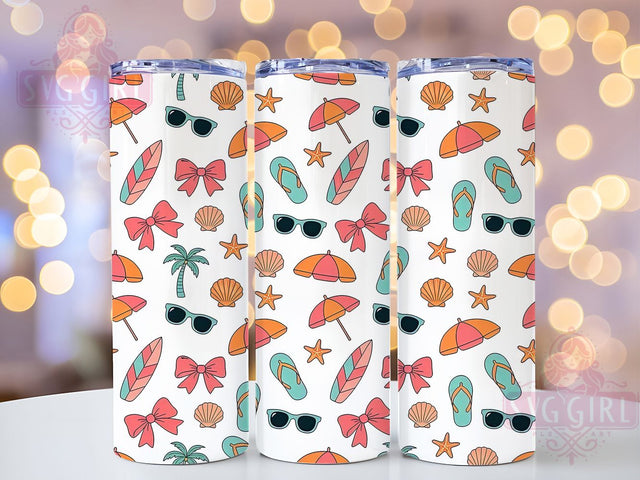 Summer Bow Surf Glow 20oz Tumbler, Summer Theme, Bow Accent, Surf Motif, Glow Effect, Beach Charm, Skinny Tumbler, Sublimation PNG Sublimation SvggirlplusArt 
